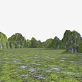 Micro Terrain Natural Landscape With Green Mountains Grassland And Sparse Rocks