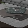 Modern Layered Coffee Table With Marble Top Books Decorative Sphere And Plant By Sofa