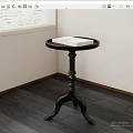 Black Round Top Side Table With Tray Design And Curved Legs In Corner