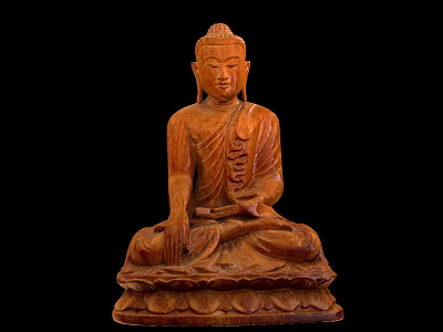 Traditional Wooden Buddha Sculpture with Sitting Posture and Lotus Base 3d model