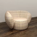 Comfortable Plaid Pattern Bean Bag Chair With Rounded Design On Wooden Floor