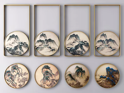 New Chinese Style Round Frame Painting Round Frame Decorative Hanging Painting 3d model
