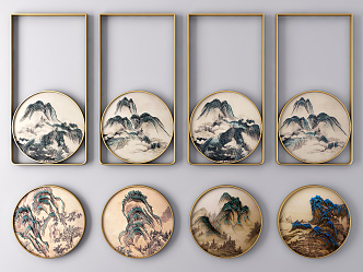 New Chinese Style Round Frame Painting Round Frame Decorative Hanging Painting 3d model