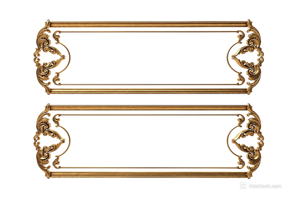Golden Carved Decorative Frames With Ornate Floral Patterns And Intricate Designs 3d model 