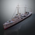 Vintage Warship 3D Model with Mast Structure Cannon Details and Hull Design on Smooth Surface