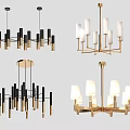 Elegant Modern Golden Chandelier With White Lampshades And Multiple Arms