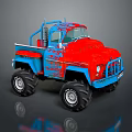 Vintage Custom Truck With Red Blue Flame Decals And Oversized Tires 3d model