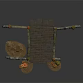 Decorative Stone Bridge with Wooden Steps Ornate Pillars and Pumpkin Green Plant Elements