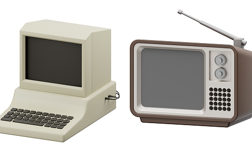 Old-fashioned computers, old-fashioned televisions, old-fashioned appliances 3d model