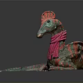 Vibrant Artistic Dinosaur Model With Red Green Stripes And Crest Prehistoric Creature
