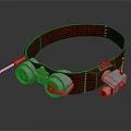 Steampunk Style Goggles With Red Strap And Metallic Mechanical Accents