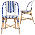 Stylish Leisure Chair With Black White Geometric Pattern Woven Seat Backrest And Rattan Frame