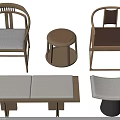 Modern Leisure Chairs With Wooden Frames Comfortable Cushions Round Side Table And Bench