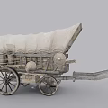 Vintage Covered Wagon With Wooden Structure Canvas Roof Large Wheels And Wooden Tongue
