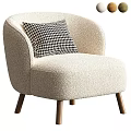 Beige Accent Chair With Chenille Fabric Black And White Houndstooth Pillow Wooden Legs Modern Design