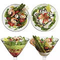 Fresh Colorful Salads With Shrimp Strawberries Avocado Asparagus And Cherry Tomatoes