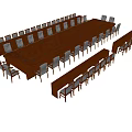 Large Rectangular Dark Wood Conference Table with Black Chairs for Business Meetings 3d model