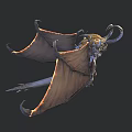 Fantasy Mythical Creature with Large Bat Like Wings Curved Horns and Intricate Armor Details