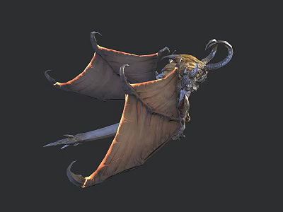 Fantasy Mythical Creature with Large Bat Like Wings Curved Horns and Intricate Armor Details 3d model
