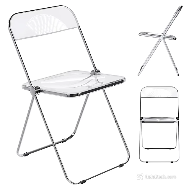 Transparent Folding Leisure Chair with Metal Frame and Multiple Angles 3d model