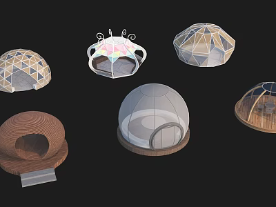 Diverse Designed Landscape Pavilions Featuring Dome Shapes And Transparent Wooden Materials 3d model