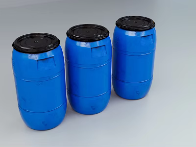 Industrial Storage Equipment Featuring Three Blue Drums With Secure Black Lids 3d model