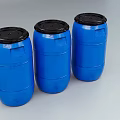 Industrial Storage Equipment Featuring Three Blue Drums With Secure Black Lids 3d model