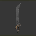 Ornate Curved Metal Sword With Sharp Blade And Decorative Handle Design