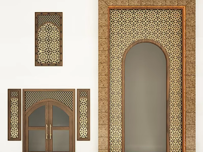 Traditional Arched Doorway With Intricate Wooden Ornamental Patterns And Details 3d model
