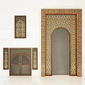 Traditional Arched Doorway With Intricate Wooden Ornamental Patterns And Details