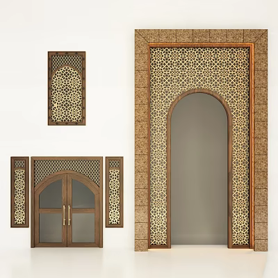 Traditional Arched Doorway With Intricate Wooden Ornamental Patterns And Details 3d model