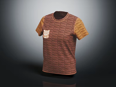 Brown Knitted T-shirt With Yellow Sleeves And Cute Bear Patch On Chest 3d model