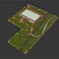 Area Layout Design With Large White Building Green Grass And Curved Roads