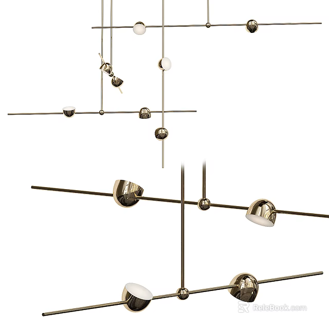 Modern Chandelier Design With Brass Hanging Rod And Spherical Decor Elements 3d model