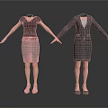 Two Mannequins Displaying Different Women's Clothing Styles Black Top With Plaid Skirt And Suit Set