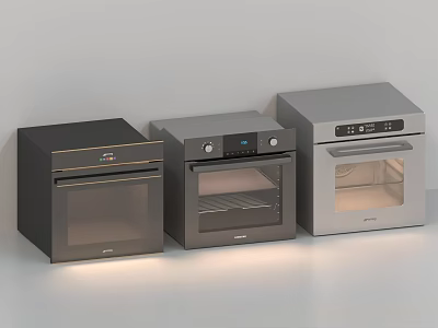 Three Modern Kitchen Ovens In Different Colors Displayed Side By Side 3d model