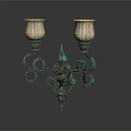 Vintage Style Wall Sconce With Two Glass Shades And Ornate Metal Frame