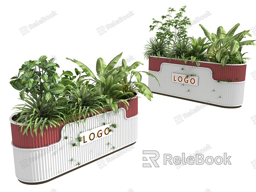 Flower box outside the green plant flower box model