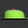 Fresh Green Cake on White Plate with Red Cherry and Green Leaf Topping