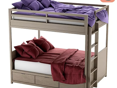 Modern Kids Bed Bunk Bed Repair Hardware Wood 3d model