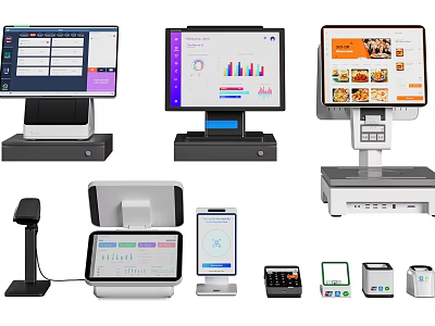 Modern Business Equipment for Retail Use with POS Systems Touchscreen Displays Printers and Scanning Devices 3d model