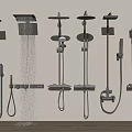 Black Shower Systems With Various Designs Including Rainfall And Handheld Features 3d model