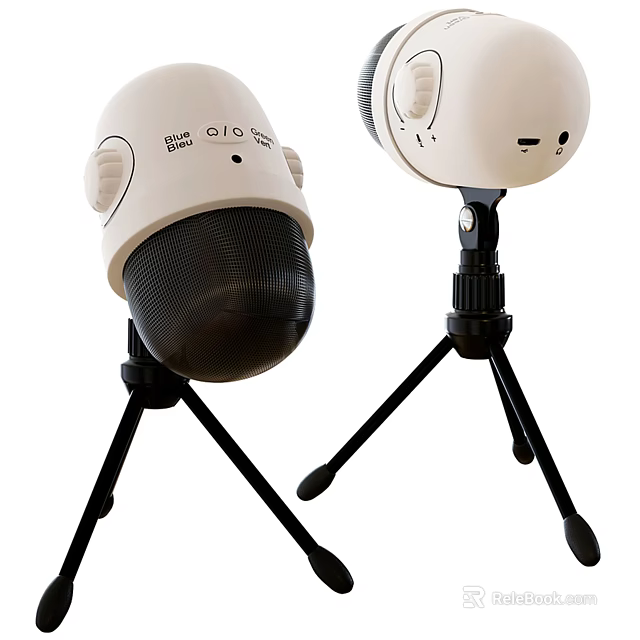 Two White Headphone Speakers With Adjustment Knobs On Black Tripod Stands 3d model 