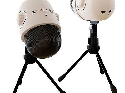 Two White Headphone Speakers With Adjustment Knobs On Black Tripod Stands 3d model