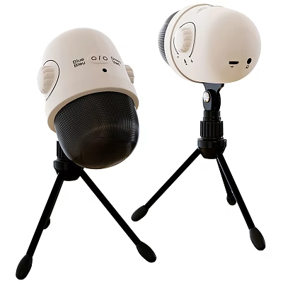 Two White Headphone Speakers With Adjustment Knobs On Black Tripod Stands 3d model