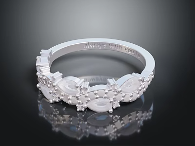 Sterling Silver Fashion Ring With Elegant Decorative Design And Crystal Accents 3d model