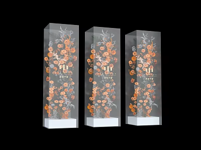 Three Transparent Glass Vases With Floral Patterns For Decorative Art 3d model