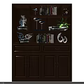 Wooden Wine Cabinet With Multiple Shelves Decorations Green Plants Books And Wine Glasses