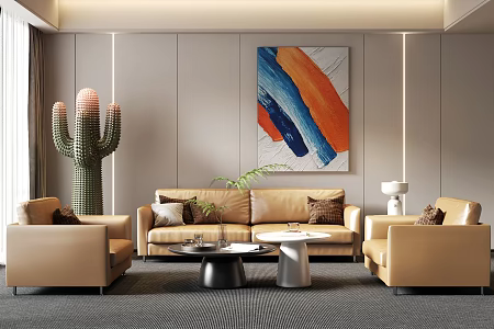 Office Sofa Coffee Table Combination Office Sofa Leather Sofa Single Sofa Hanging Picture 3d model