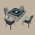 Modern Square Entertainment Table With Green Tabletop And Four Gray Woven Backrest Chairs